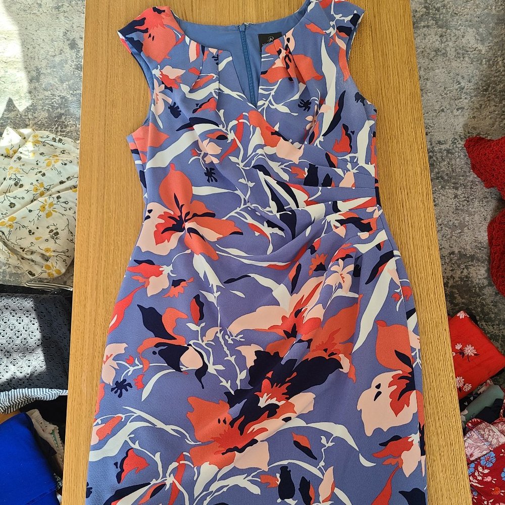 Adrianna Papell lilac and pink floral sheath dress